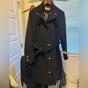 Michael Kors Black Wool Blended Coat with Belt
